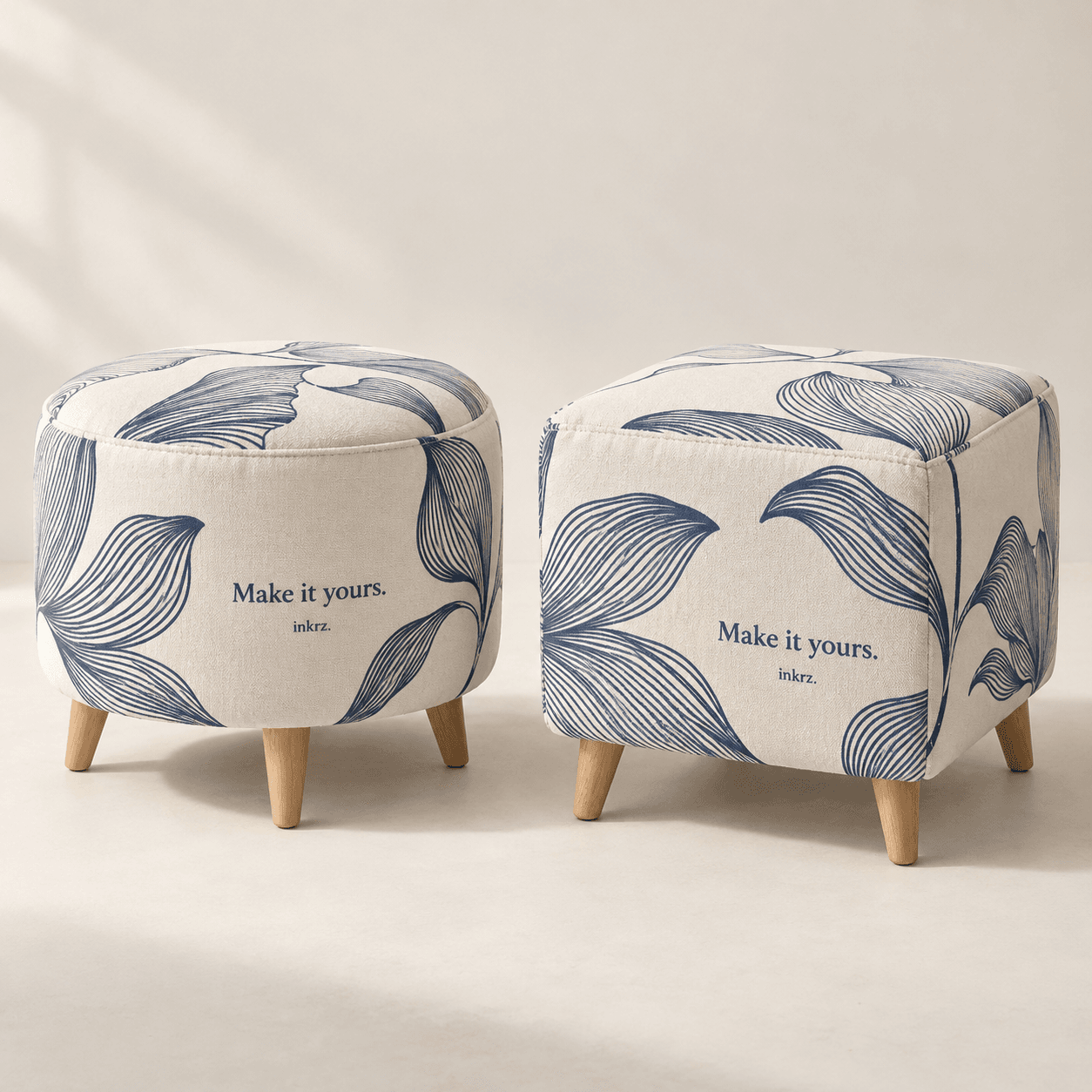 Poufs with Wooden Legs
